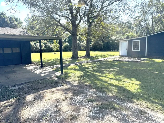 a view of a yard with a tree