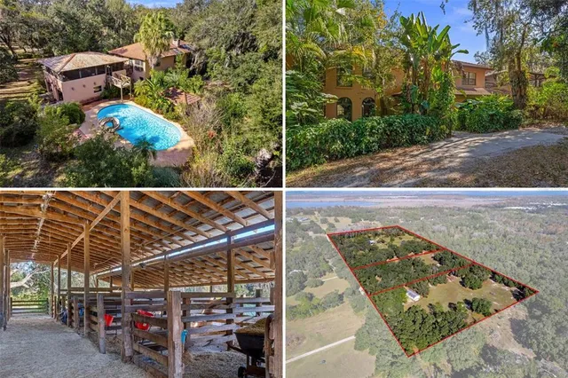 an aerial view of a house with a garden