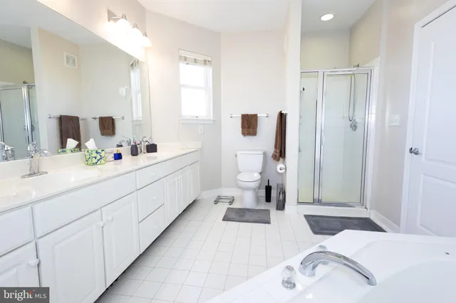 a bathroom with a sink a toilet and a large mirror