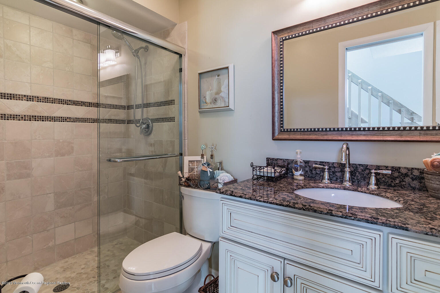 356 Silver Bay Road Toms River, NJ 08753 - Photo 22 of 41 a bathroom with a granite countertop sink mirror toilet and shower