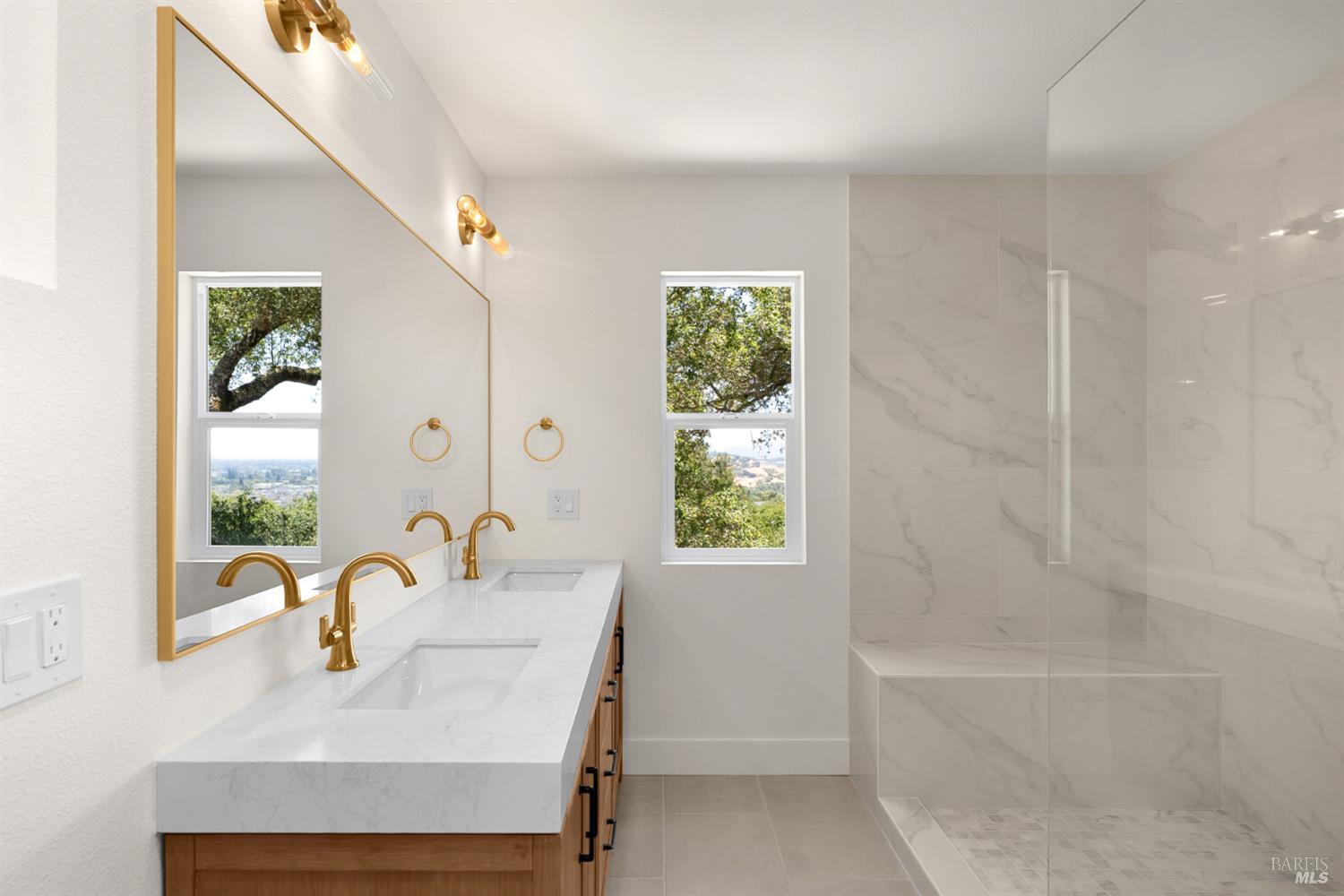1385 Wikiup Drive Santa Rosa, CA 95403 - Photo 29 of 49 Primary bathroom with dual sinks and walk in shower.