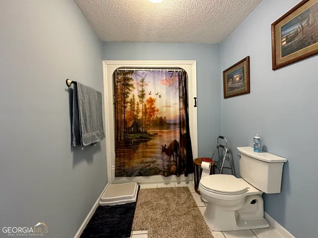 a bathroom with a toilet and a shower