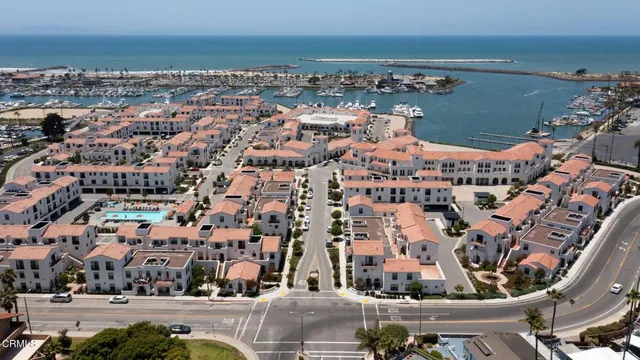 an aerial view of a building with outdoor space