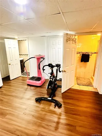 a view of a room with gym equipment