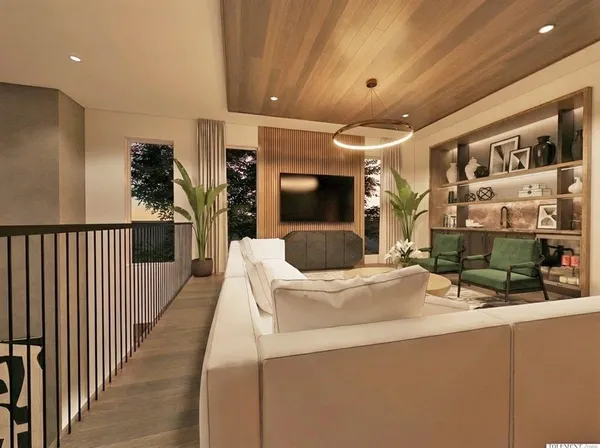 a view of a living room and dining room