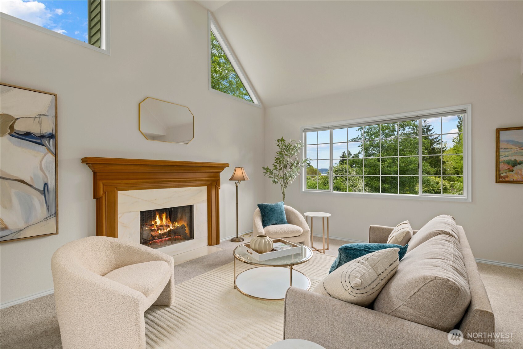 8484 Northeast County Park Road Bainbridge Island, WA 98110 - Photo 6 of 35 a living room with furniture and a fireplace