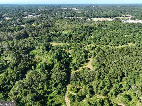 an aerial view of a houses with a yard