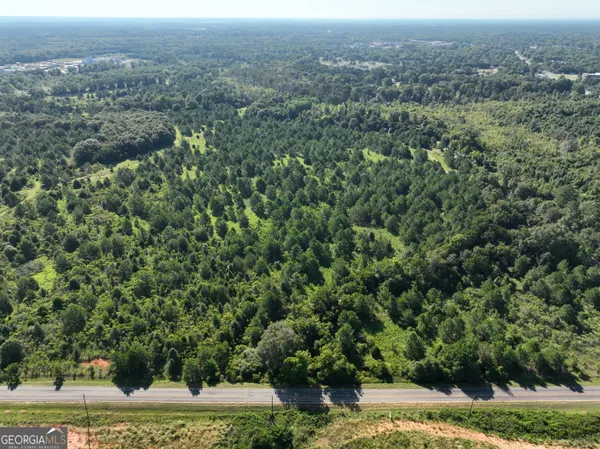 an aerial view of a houses with a yard