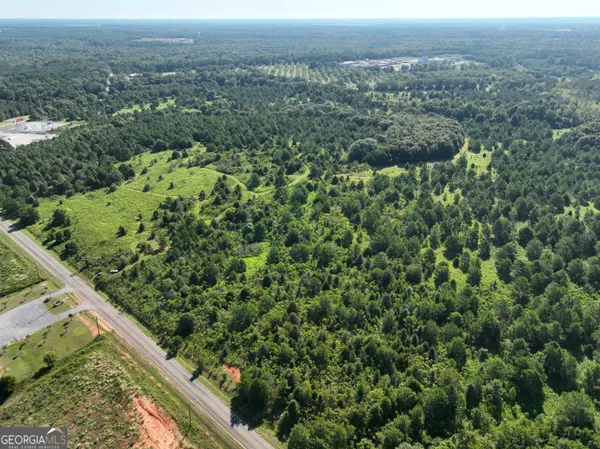 a view of a green field with lots of bushes