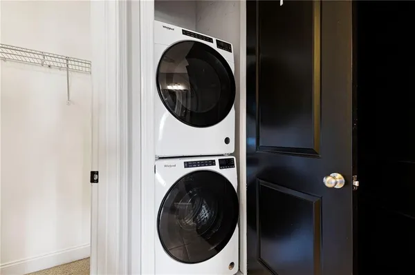 a view of a building with a large window