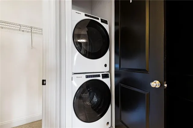 a view of a building with a large window