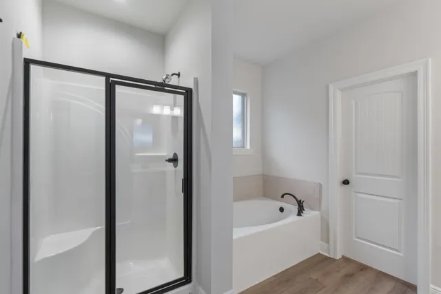 a bathroom with a bathtub