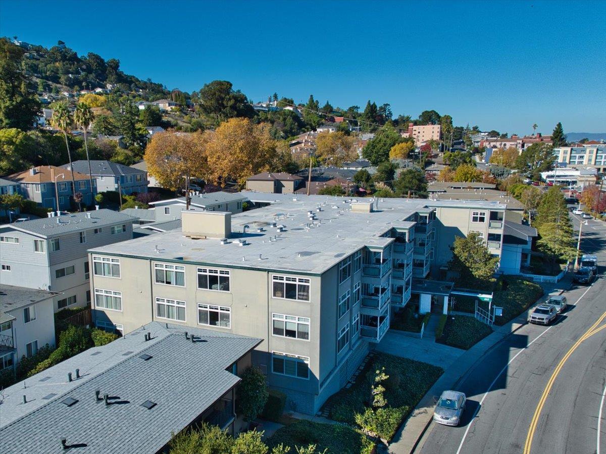222 Laurel Street, Unit 101 San Carlos, CA 94070 - Photo 33 of 36 an aerial view of a house with a yard basket ball court and outdoor seating