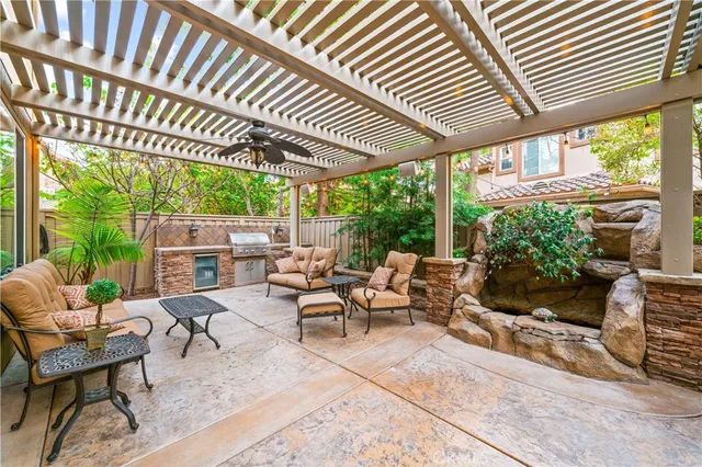 a outdoor living space with furniture and garden view