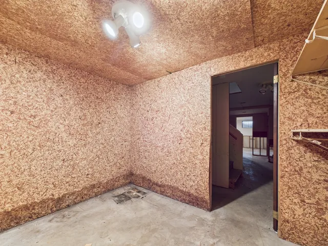 a view of a park with large trees