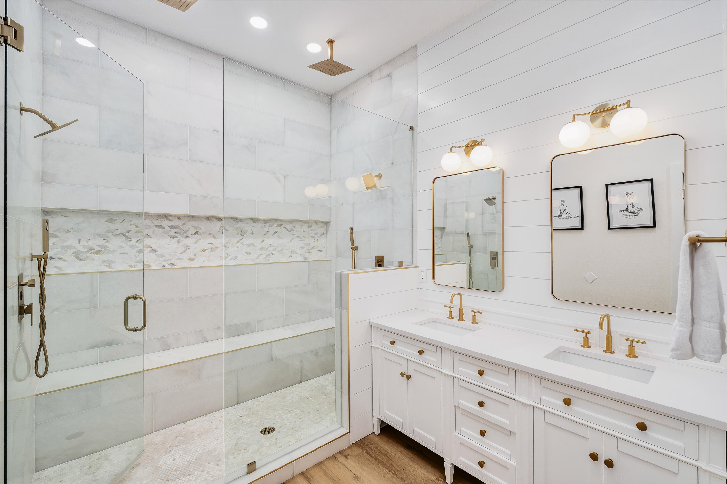 251 Dogwood Street Santa Rosa Beach, FL 32459 - Photo 26 of 51 a bathroom with a double vanity sink mirror and shower