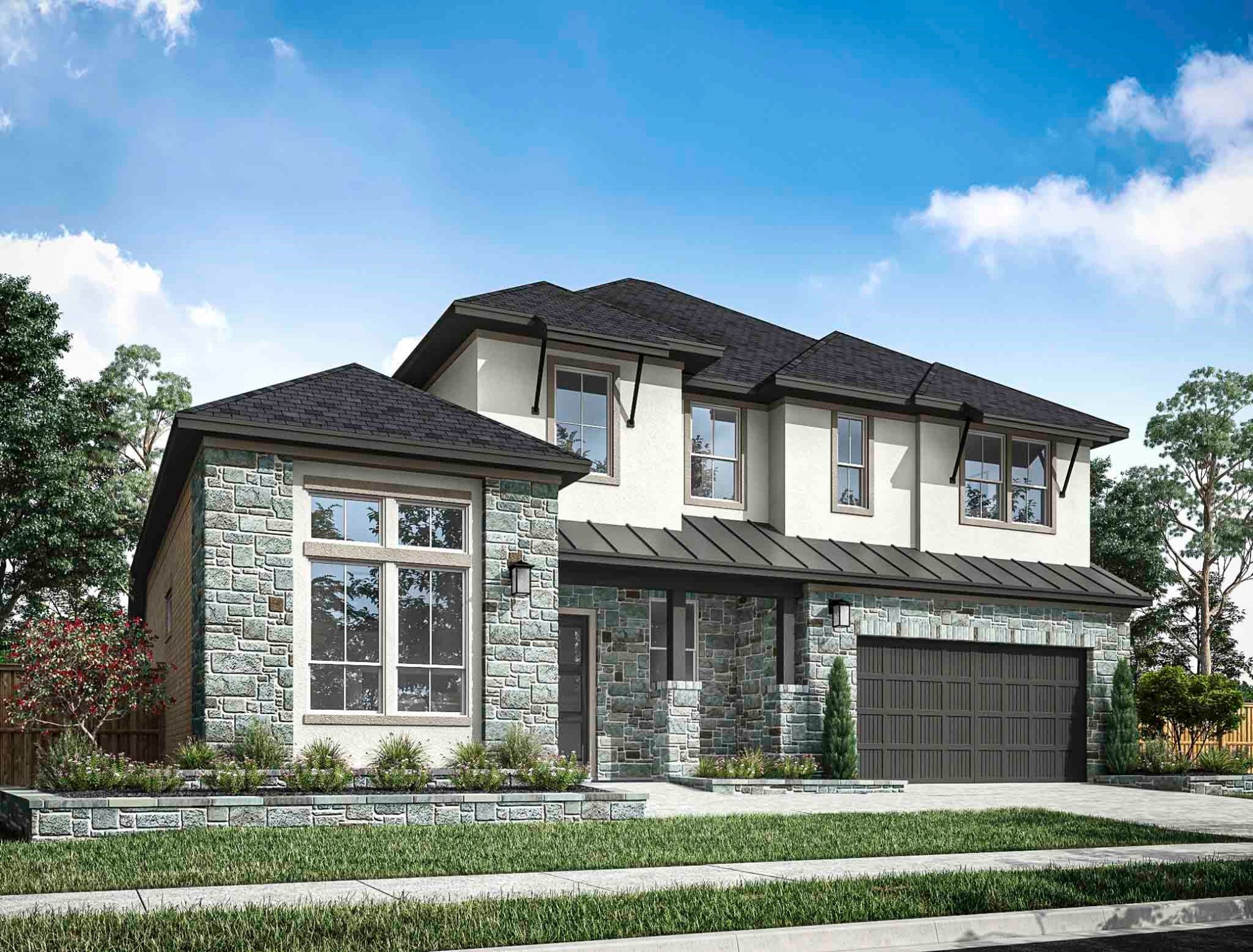 a front view of a house with a garden