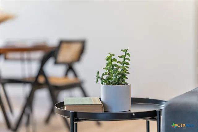 a living room with furniture and a rug