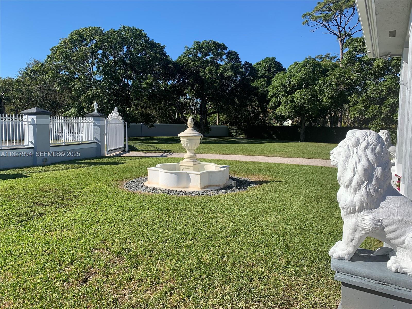 a view of a garden with a slide