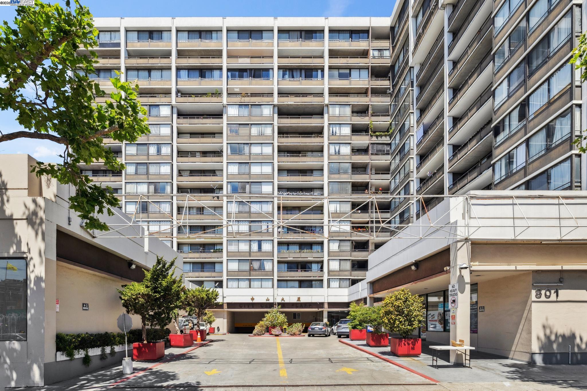 a view of a building with the street
