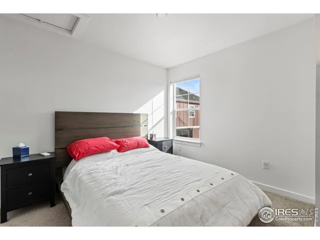 a bedroom with a bed and a closet