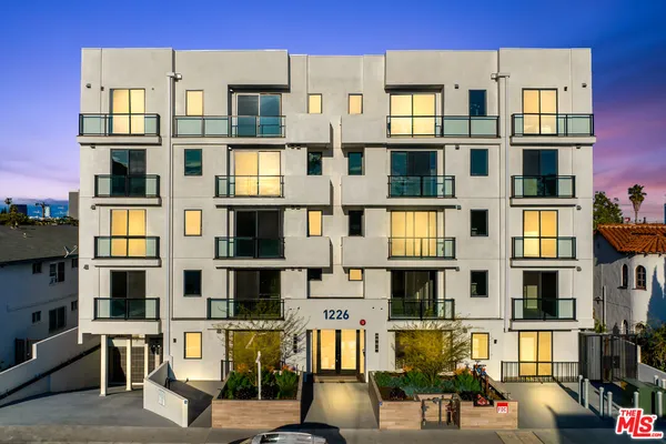 a front view of a multi story building