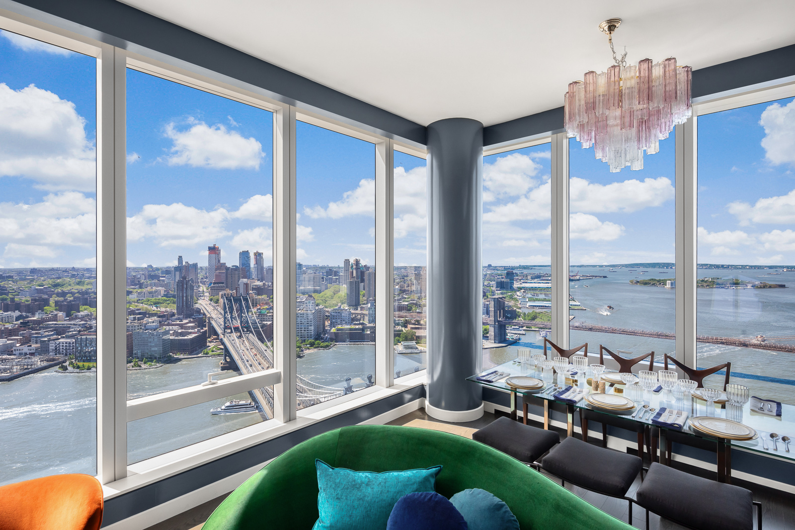 a room with furniture and a large window