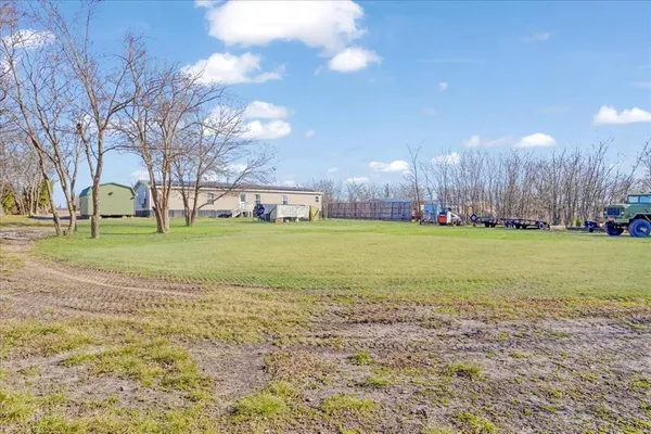 a view of a playground with a large tree