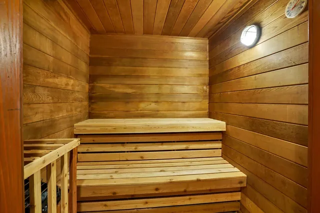 a bathroom with a bathtub