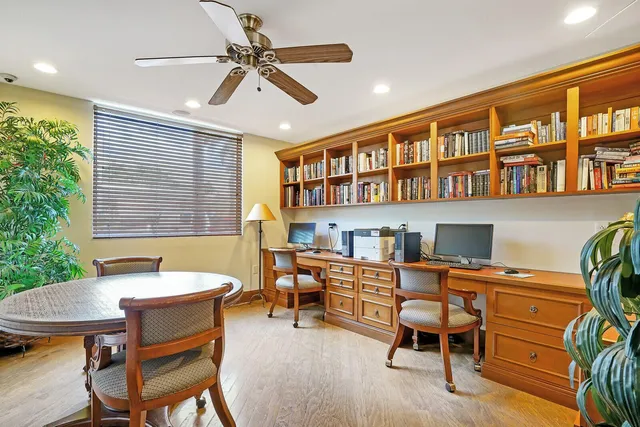 a workspace with furniture