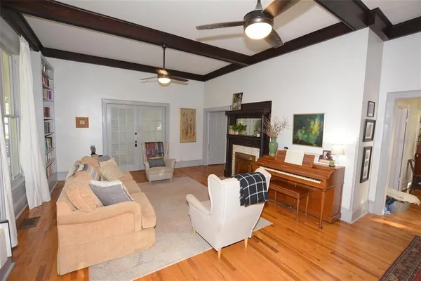 a bedroom with a bed and a table