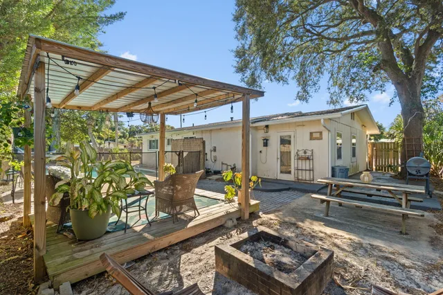 a view of outdoor space and swimming pool