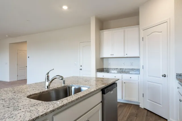 a kitchen with a sink cabinets and stainless steel appliances