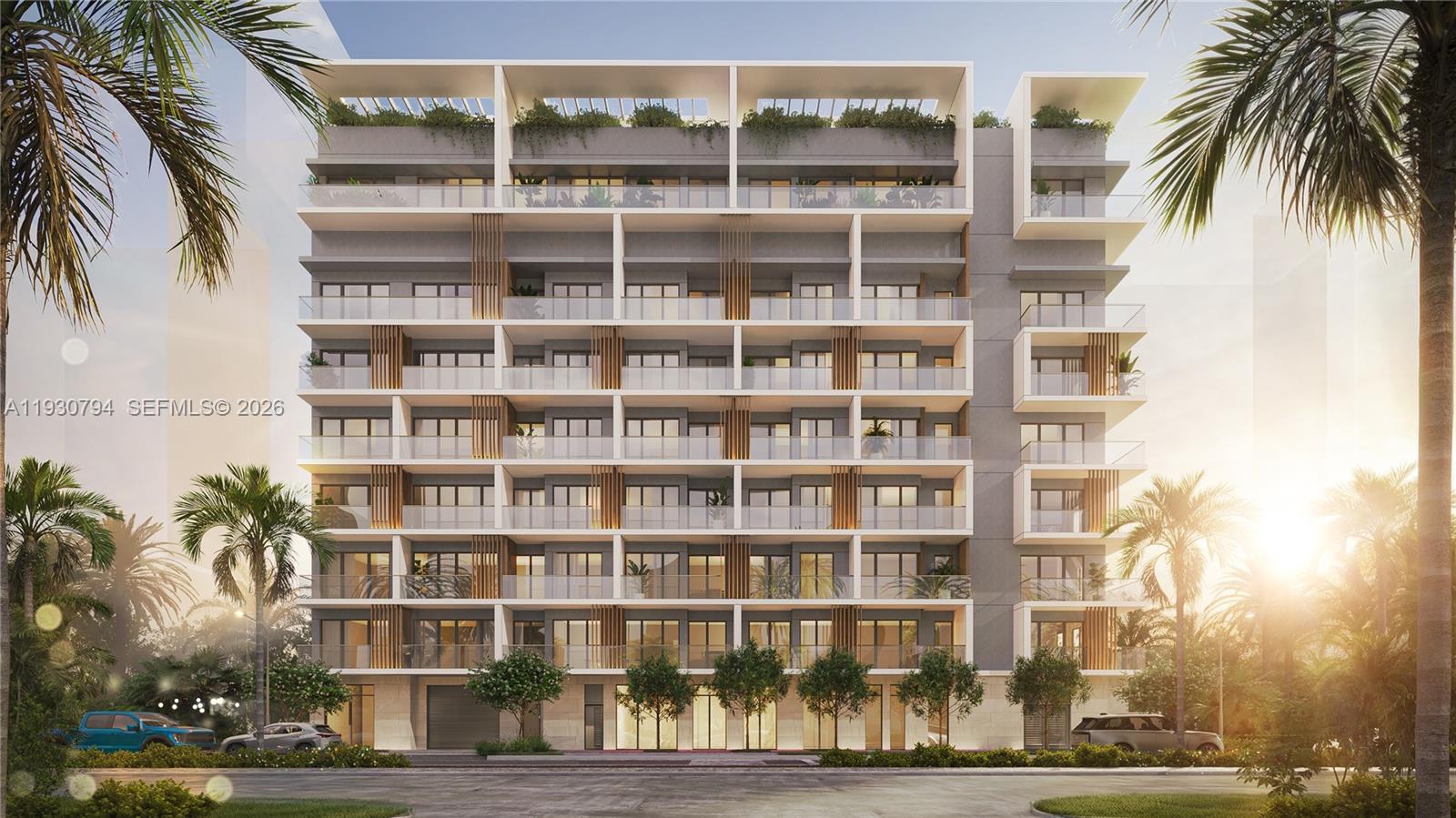 a front view of a multi story building