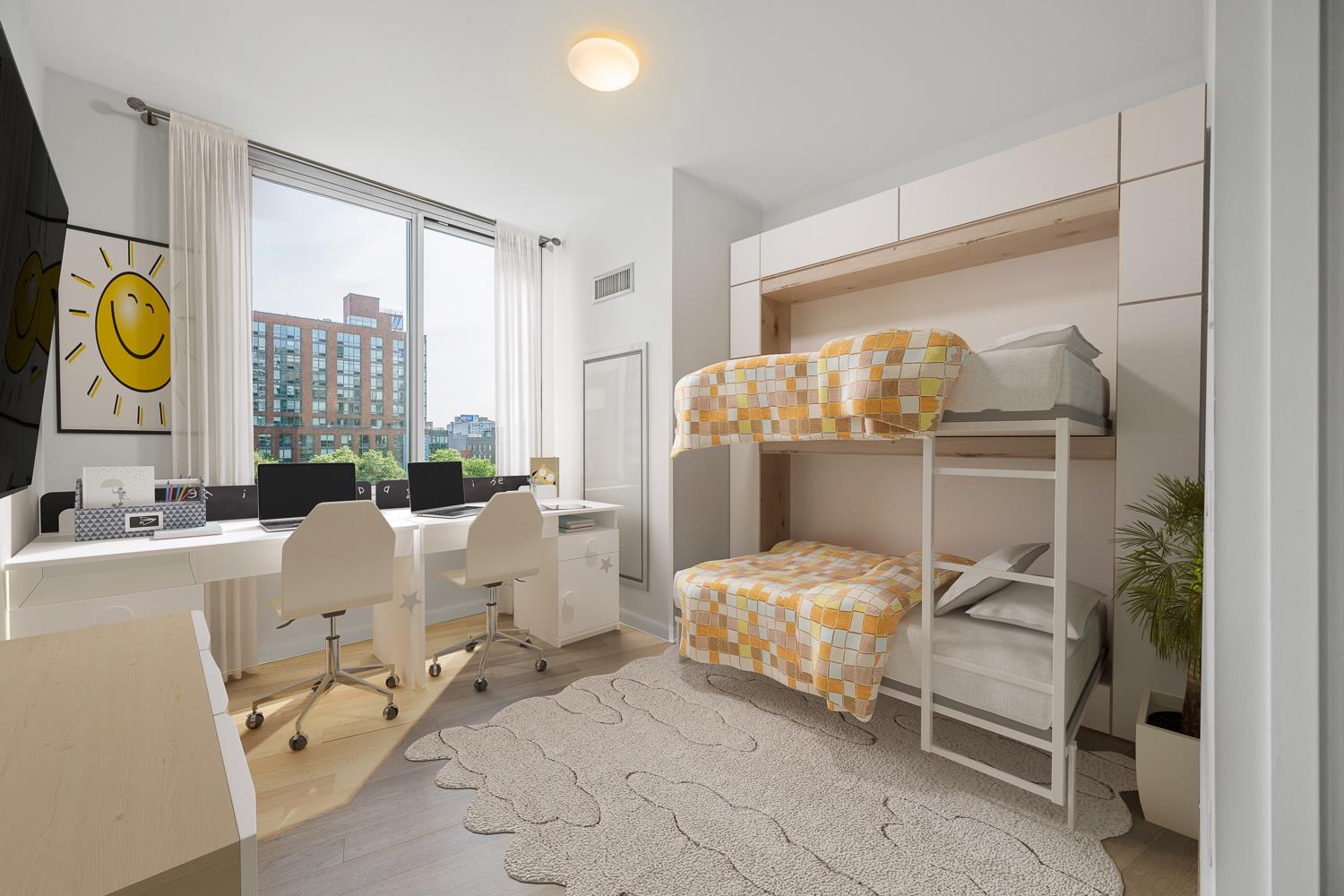 46-30 Center Boulevard, Unit 401 Queens, NY 11109 - Photo 4 of 18 a bedroom with furniture and a window