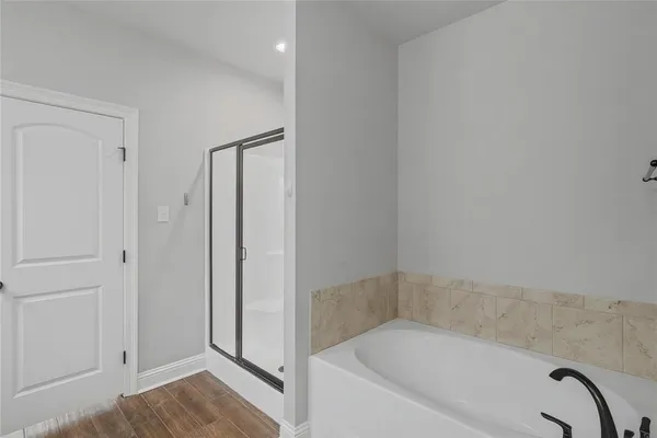 a bathroom with a bathtub