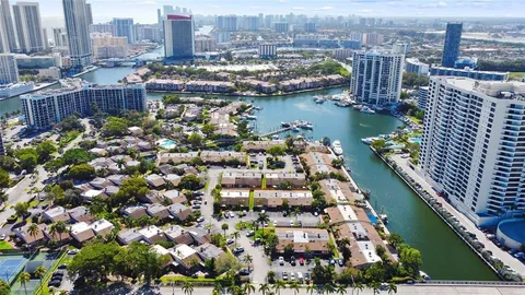 a city view with tall buildings