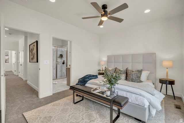 4016 South Burch Way Ogden, UT 84405 - Photo 10 of 30 Spacious room with a ceiling fan, recessed lighting, and soft carpet flooring