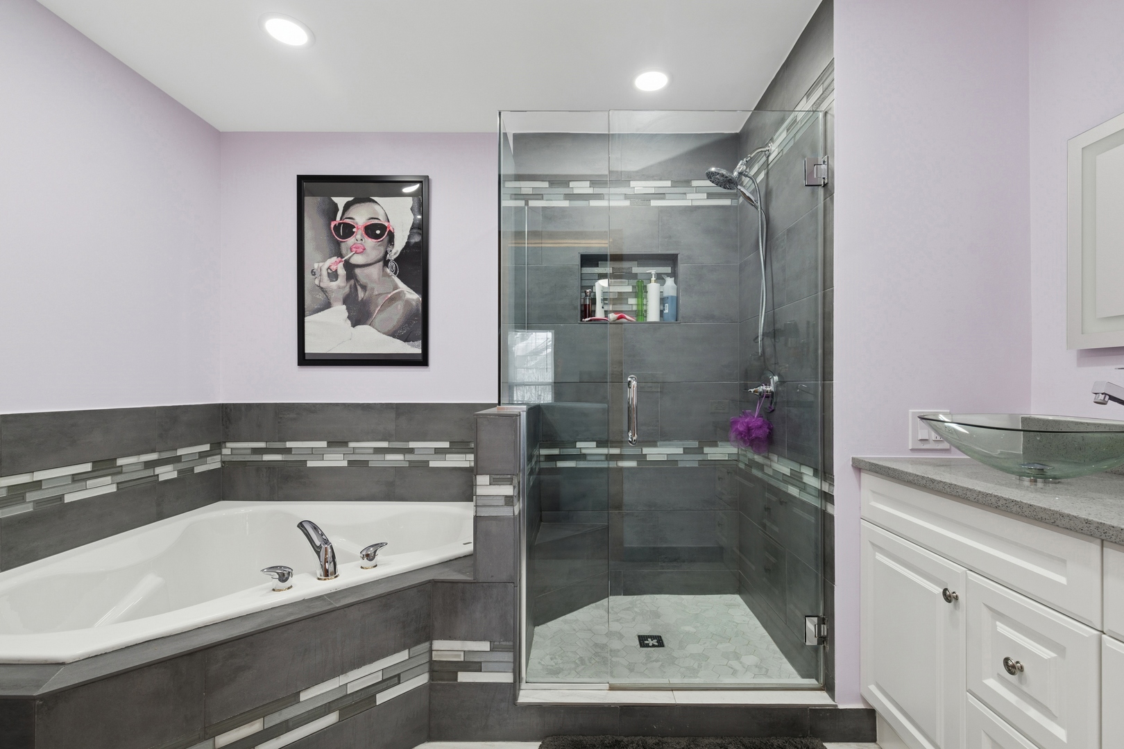 2014 Ivy Ridge Drive Hoffman Estates, IL 60192 - Photo 13 of 14 a bathroom with a tub a sink and glass door shower