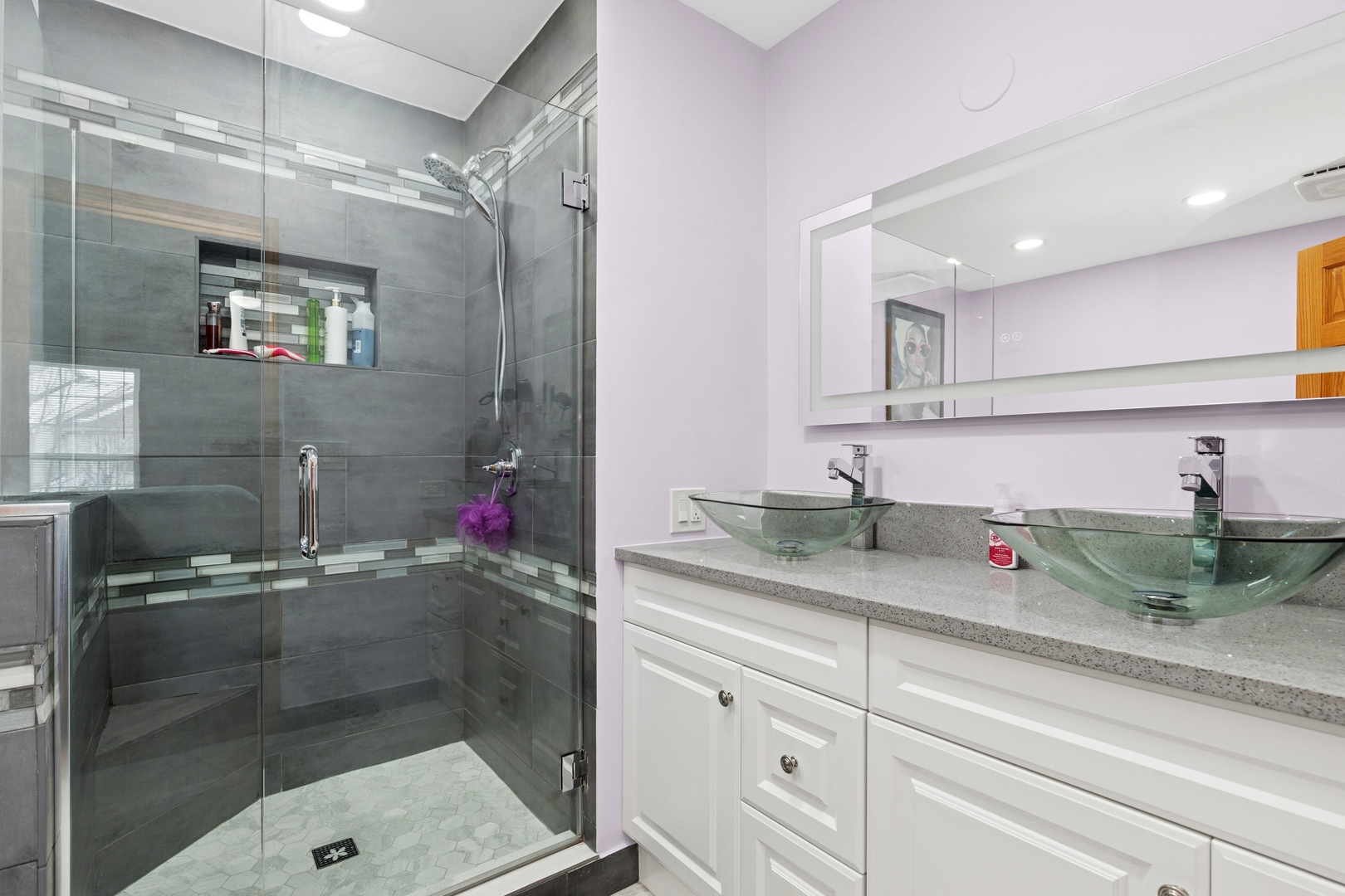 2014 Ivy Ridge Drive Hoffman Estates, IL 60192 - Photo 14 of 14 a bathroom with a sink shower and a mirror