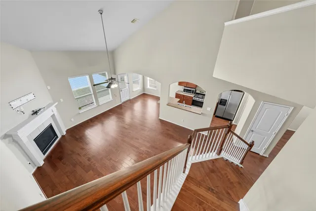 a view of a living room and dining room
