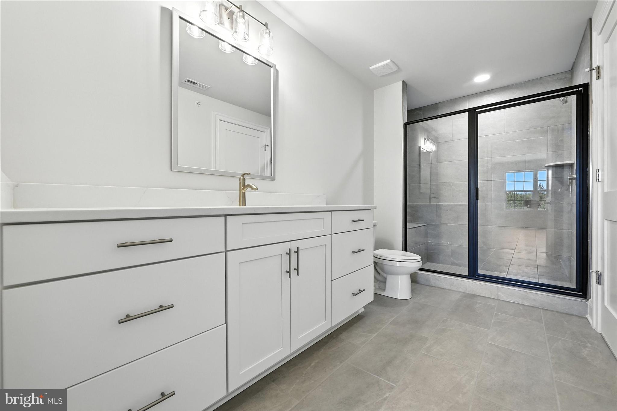 106 Villabrook Way Baltimore, MD 21212 - Photo 37 of 60 a bathroom with a double vanity sink toilet mirror and shower