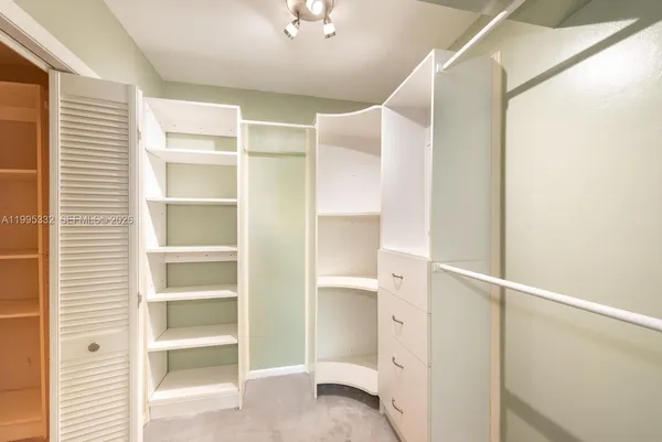 a view of walk in closet with empty racks