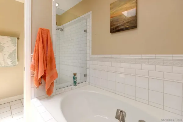a bathroom with a bathtub and a shower