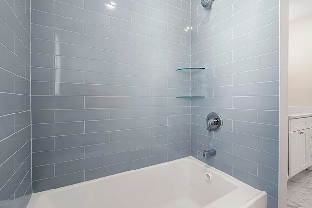 a bathroom with a bathtub