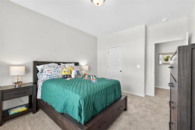 a bedroom with a bed and a walk in closet