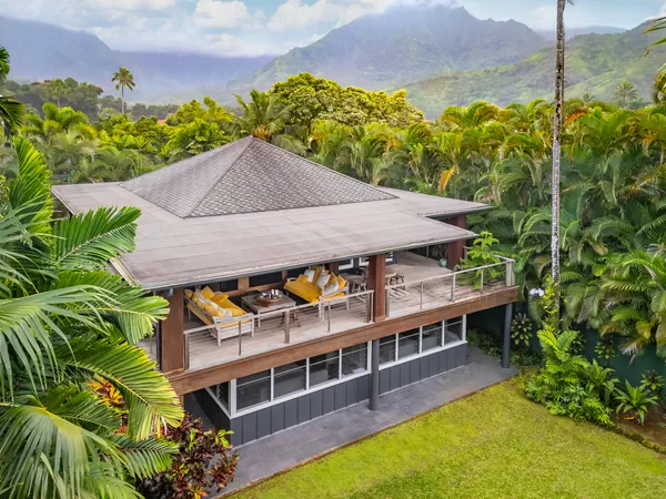 an aerial view of a house with balcony