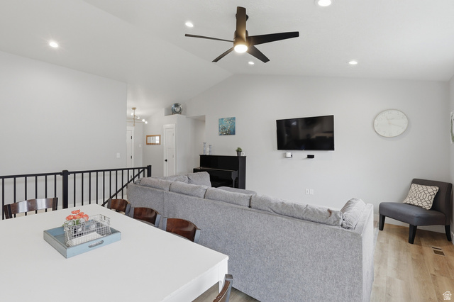 625 East 100 South Ephraim, UT 84627 - Photo 5 of 26 Vaulted ceiling with recessed lighting and a contemporary ceiling fan
