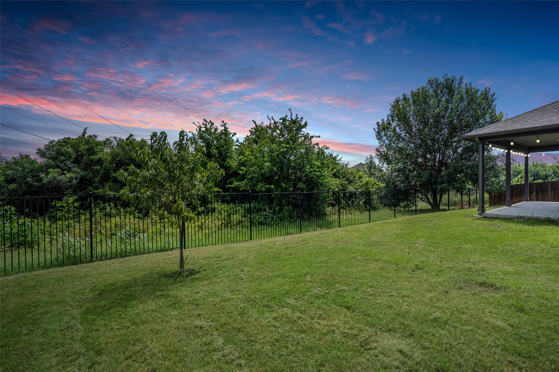 104 Stinchcomb Road Hutto, TX 78634 - Photo 35 of 40 Step outside to enjoy a large covered patio, fruit trees, an oversized backyard, and a peaceful greenbelt backdrop that makes the outdoor space feel both private and rare.