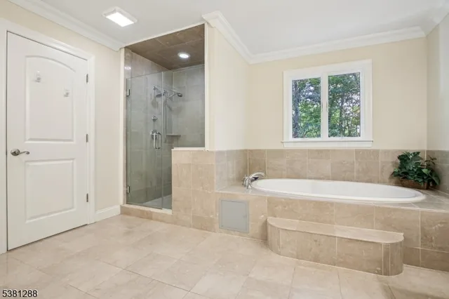 a bathroom with a bathtub and a shower
